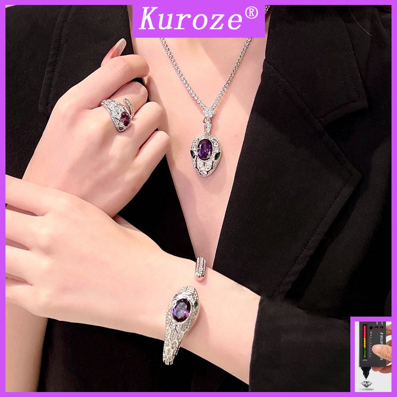 Bộ Trang Sức Vòng cổ Nhẫn Bông Tai Vòng Tay Đá Quý Kim Cương Màu Tím Kuroze Amethyst