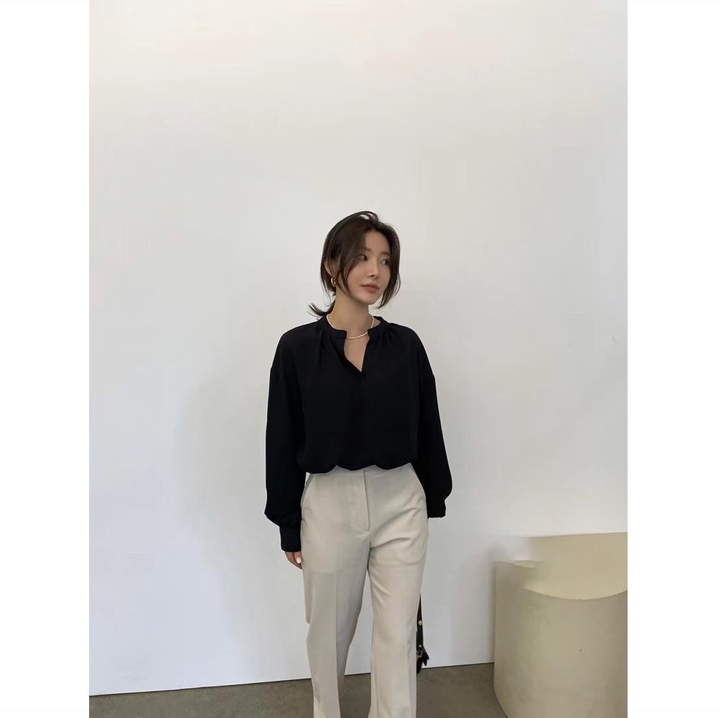 Áo Sơ Mi Tay Dài Cổ Chữ V Phong Cách Dongdaemun Hàn Quốc Thời Trang Mùa Thu Mới 2023