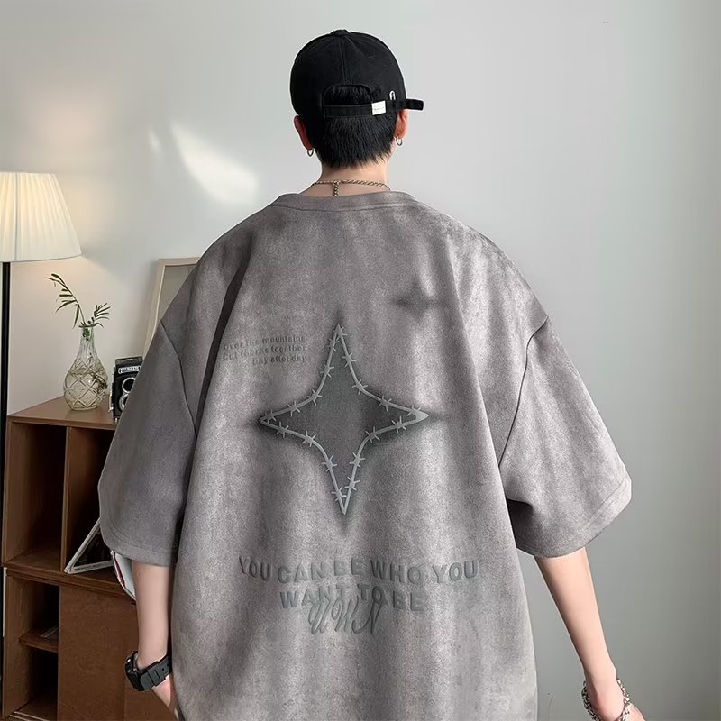 Áo Thun Tay Ngắn Cổ Tròn In Hình Thời Trang Phong Cách Harajuku Cho Nam