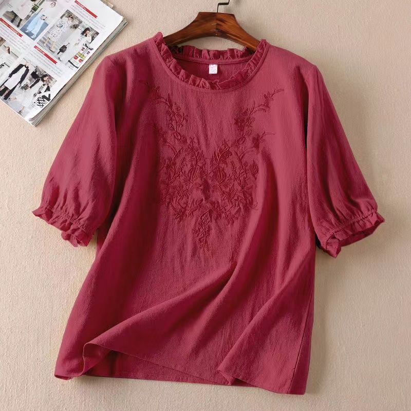 Áo Thun Cotton Lanh Tay Ngắn Phong Cách Phương Tây Thời Trang Mùa Hè 2023 Cho Nữ