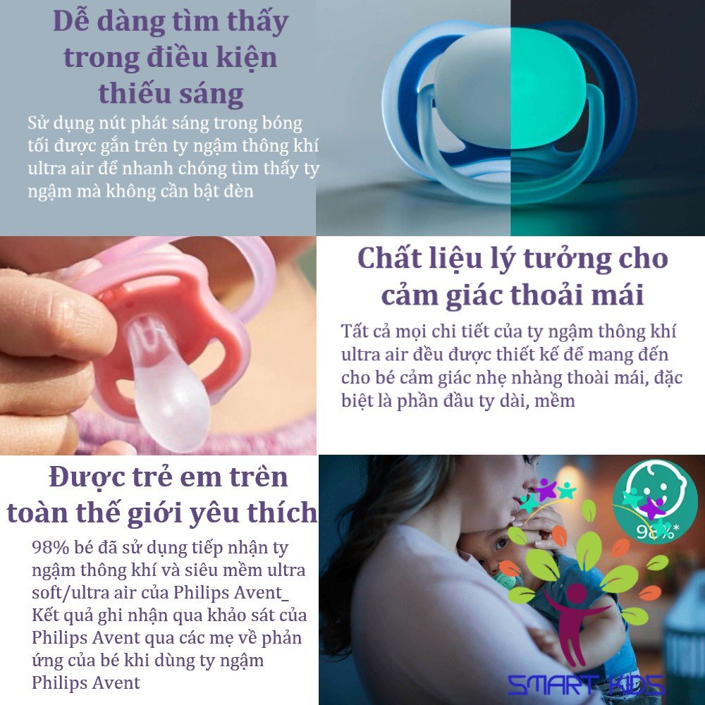 Ty Ngậm Thông Khí Philips Avent Ultra Air Ban Đêm Phát Sáng SCF376/21 (6 -18 tháng)
