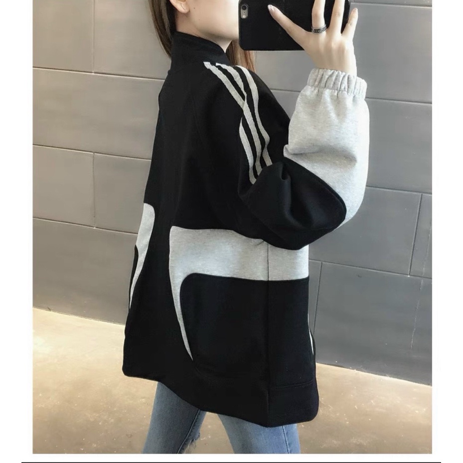 Áo Khoác Nỉ Nữ Dây Khóa Kéo Cổ Cao Phối Màu Mặc Đẹp Thoải Mái NEW UNISEX