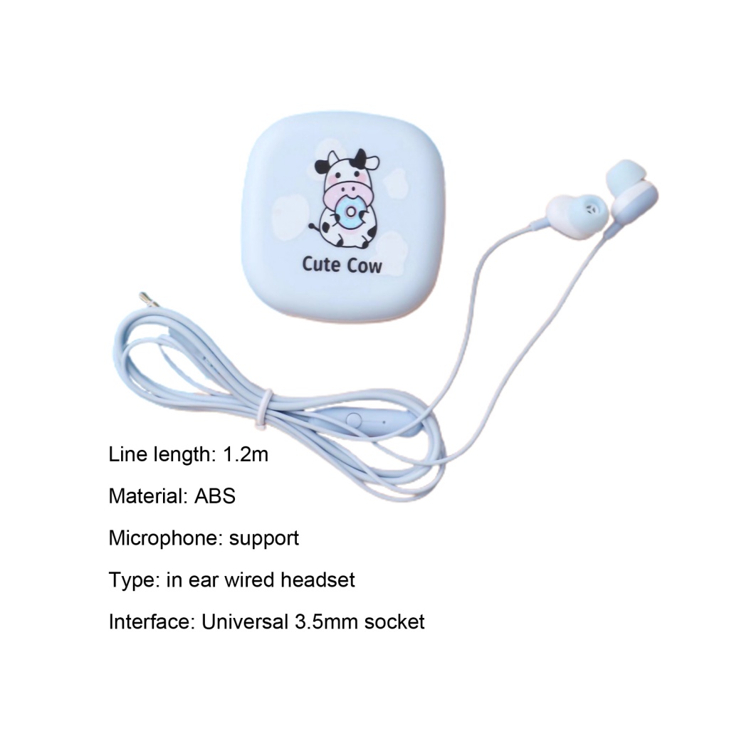 Tai nghe nhét tai LENOVO có dây giắc cắm 3.5mm giảm tiếng ồn có hộp đựng họa tiết bò sữa hoạt hình đáng yêu