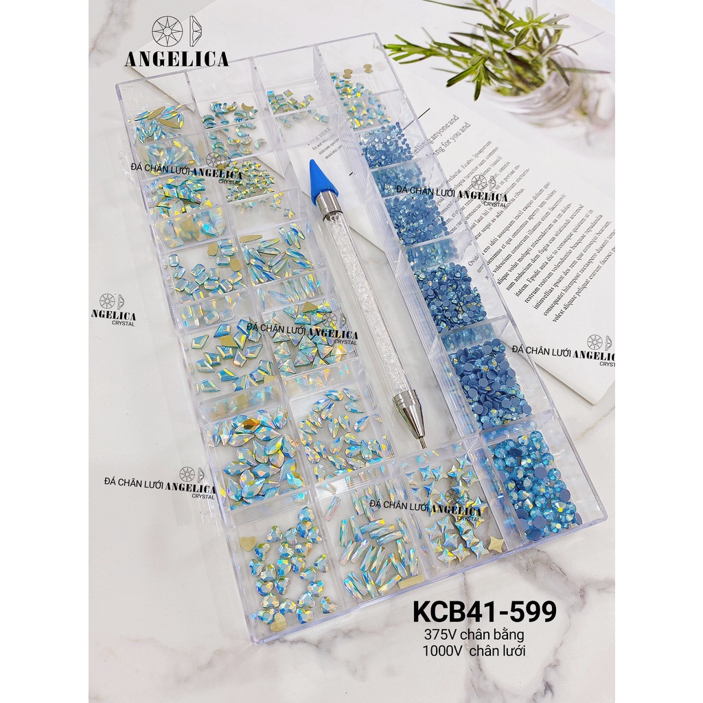 Combo khay đá nail trắng chân bằng và chân lưới kèm phụ kiện móng ANGELICA KCB-599