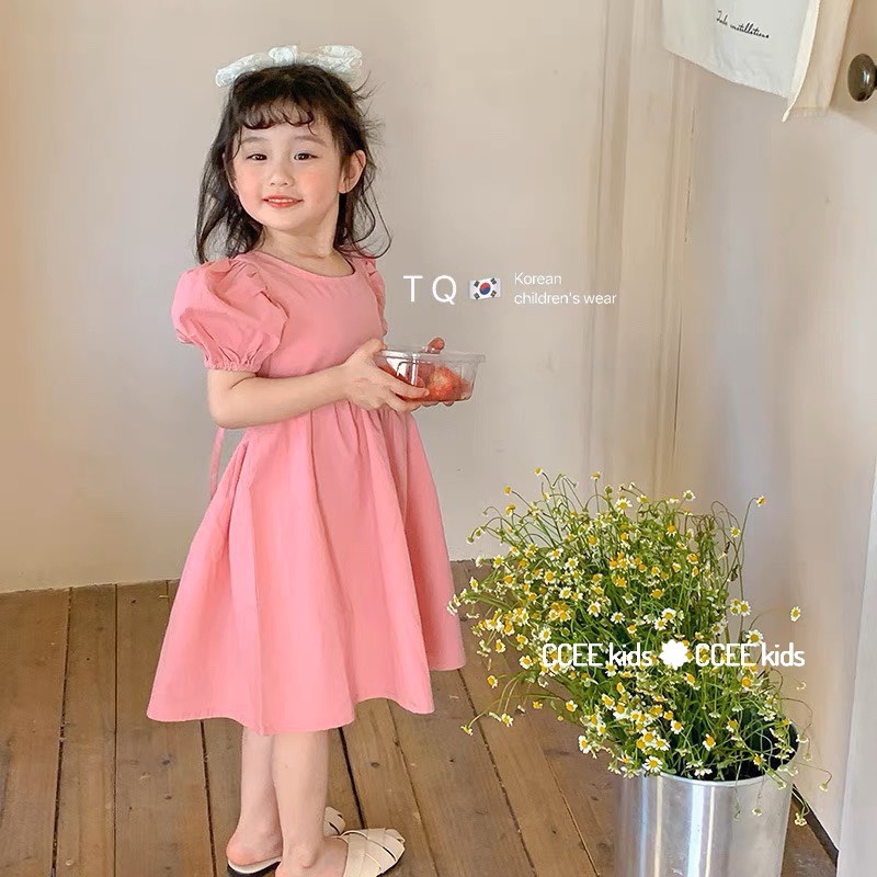 Đầm bé gái tiểu thư màu Hồng Pastel Váy hè cho bé công chúa điệu đà 1 2 3 4 5 6 7 8 tuổi