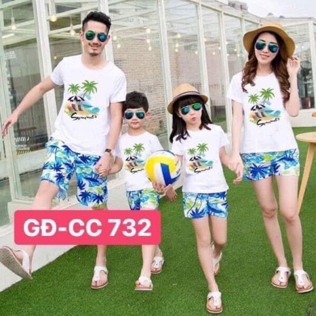 {giá sỉ} Áo gia đình đi biển đồng phục 3/4/5 người hội nhóm du lịch thun cotton mềm mịn màu trắng cam kết chất đẹp