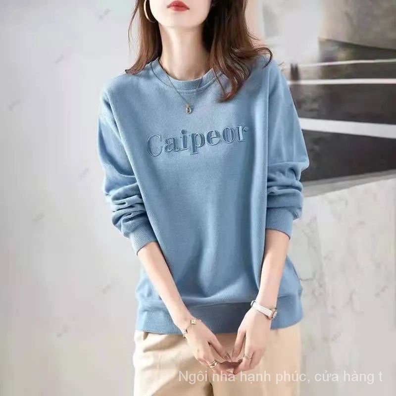 Áo Sweater Tay Dài Cổ Tròn Dáng Rộng Thêu Chữ Phong Cách Hàn Quốc Thời Trang Mùa Thu 2023 Cho Nữ