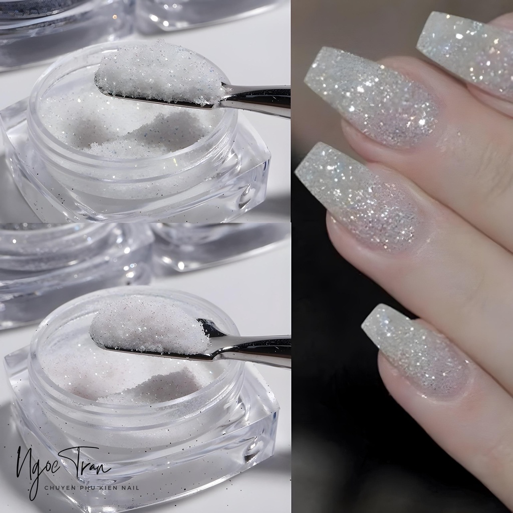 Set 6 Hủ Cát Rắc Trắng Đen & Xám Siêu Sáng | Trang Trí Móng Tay