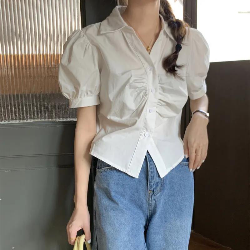 Áo Sơ Mi Tay Ngắn Phồng Ôm Dáng Mẫu Mới 2023 Thời Trang Mùa Hè Phong Cách Hàn Quốc