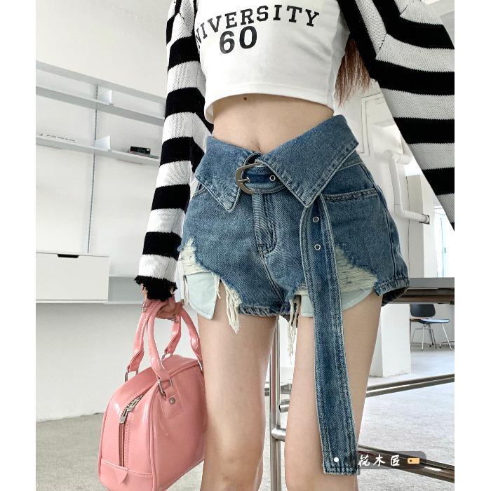 Quần Short Jeans Lưng Cao Giả Hai Lớp Thời Trang Hàn Quốc Cho Nữ
