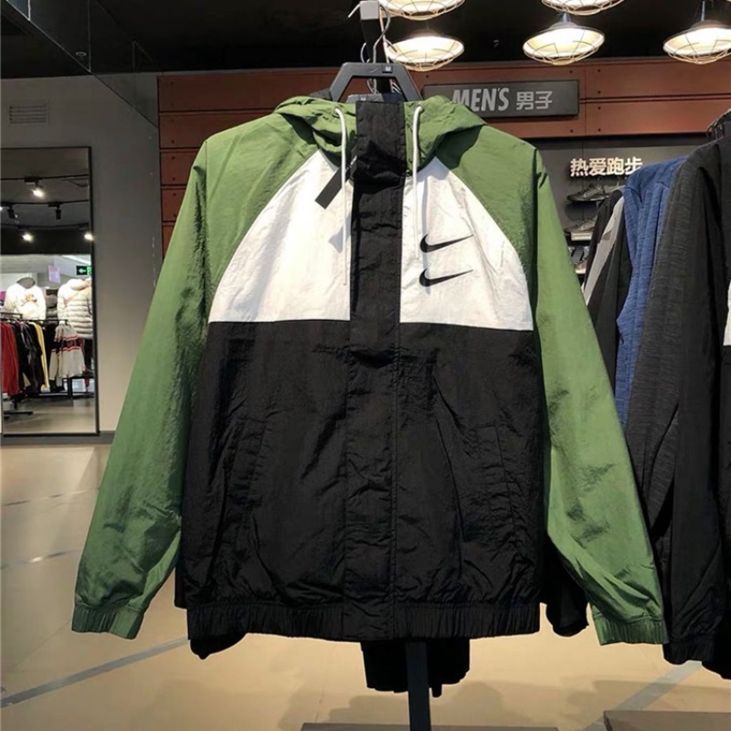 Áo Khoác Gió Nike 100% Phối Màu Có Khóa Kéo Phong Cách Thể Thao Cho Nam Nữ