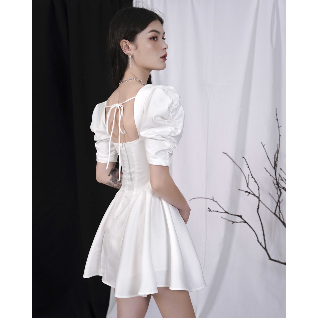 GOÛT DE JUN - Đầm nữ thiết tay cổ vuông đính đá sang trọng - VANIEE DRESS