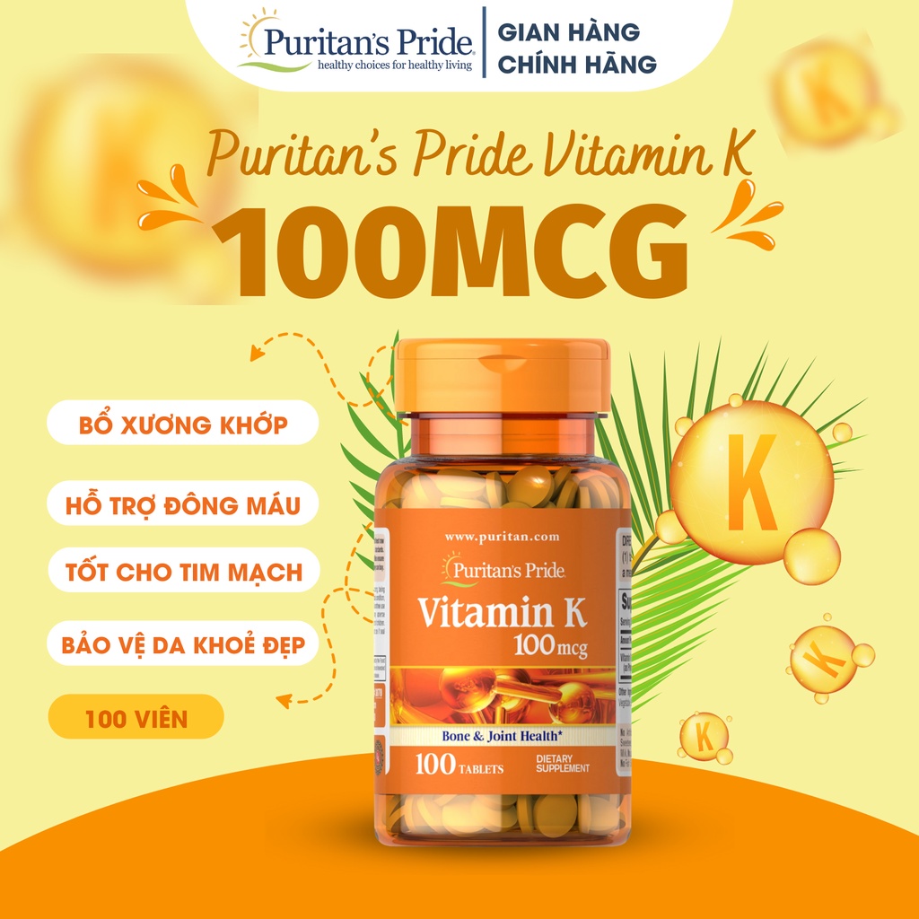 Làm đẹp da hỗ trợ đông máu Puritan's Pride Vitamin K 100mcg 100 viên