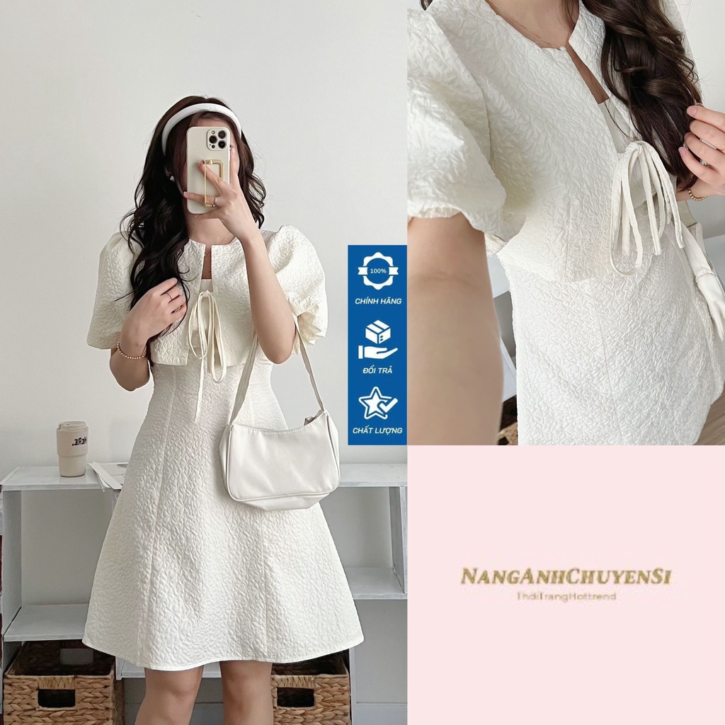 Váy Thời Trang Nữ Phong Cách Tiểu Thư Giả Set Cột Nơ Trước Ngực Phong Cách Hàn Quốc Đ9223