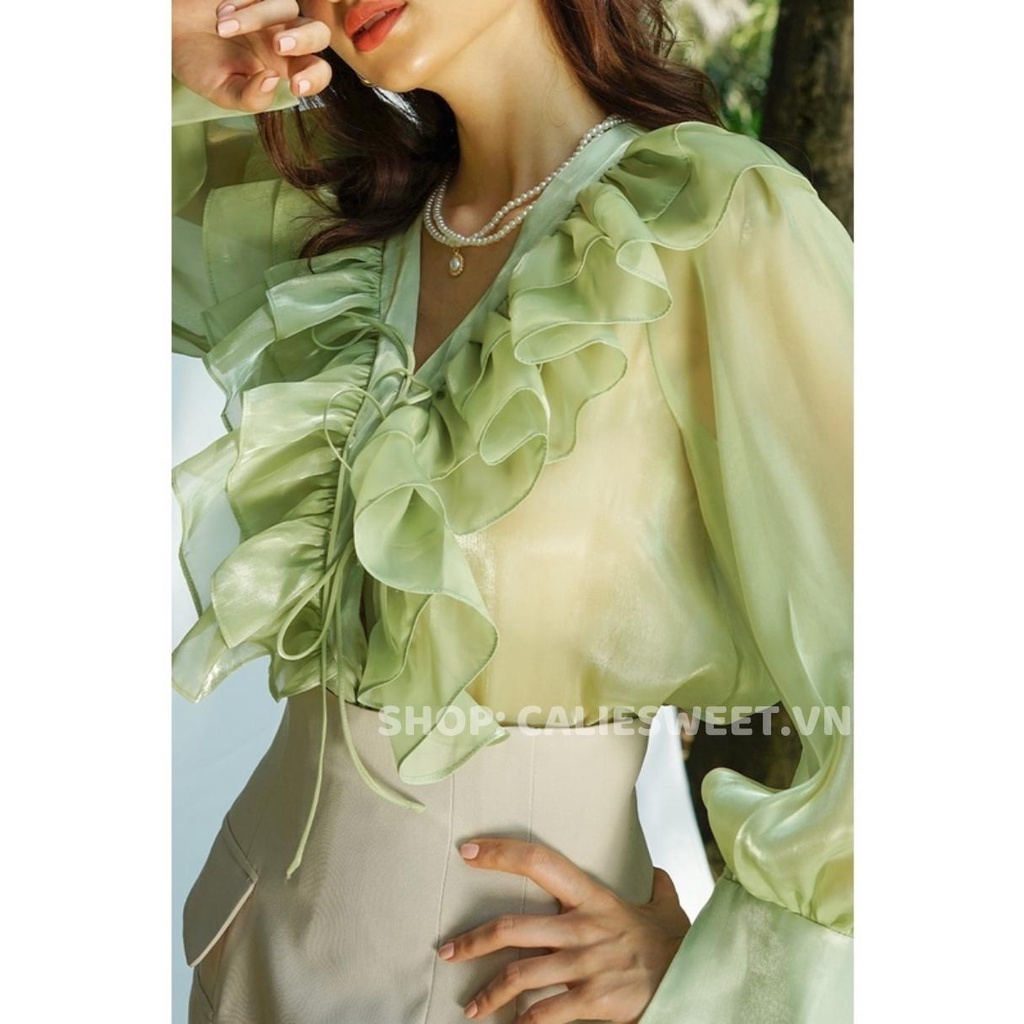 Áo sơ mi cổ bèo Caliesweet áo sơ mi dài tay nữ chất tơ bóng cao cấp CLS10001 | BigBuy360 - bigbuy360.vn