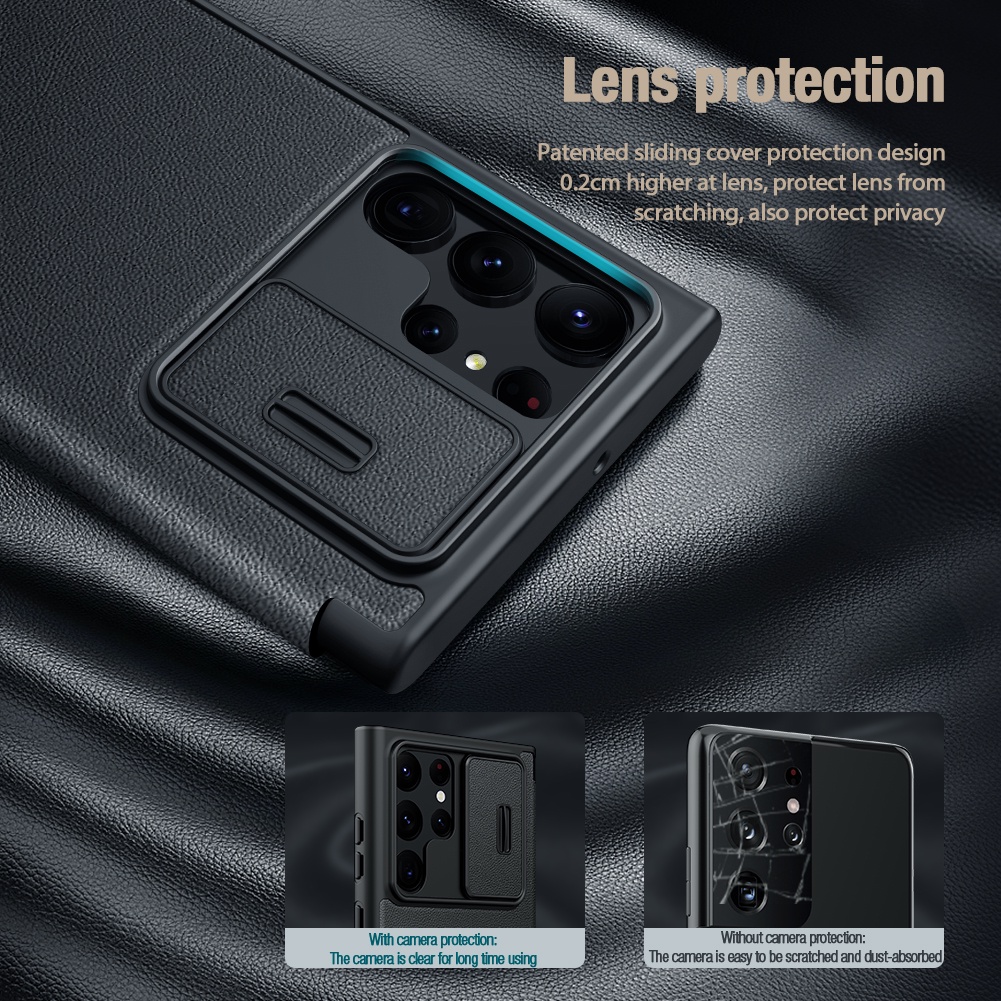 Ốp Điện Thoại Nillkin QIN Pro Bằng Vải Da Nắp Lật Chống Sốc Có Ngăn Đựng Thẻ Và Giá Đỡ Cho Samsung Galaxy S23 Ultra