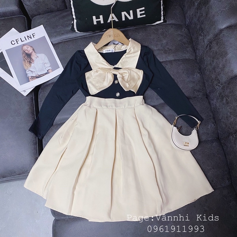 Set áo nơ + chân váy dài Tiểu Thư vingate cho bé size đại 17kg-41kg