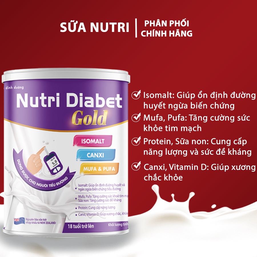 Sữa Dinh Dưỡng Nutri Diabet Gold Dành Cho Người Tiểu Đường - Sữa Nutri Ổn Định Đường Huyết, Ngừa Biến Chứng Tiểu Đường