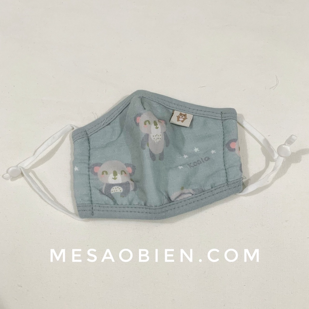 Khẩu trang vải cotton 3 lớp dây rút điều chỉnh cho bé