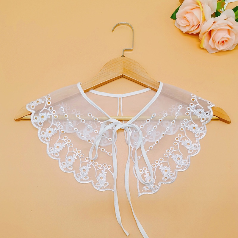 Cổ Áo Giả Thêu Trang Trí Nơ Màu Trơn Dễ Phối Đồ Thời Trang