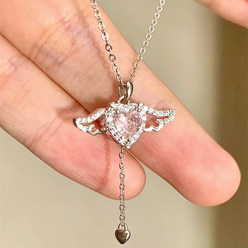 IF ME Vòng cổ Bạc Mặt Trái Tim Đính Đá Zircon Hồng Thời Trang