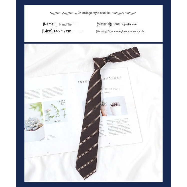 H Cà Vạt Ngắn Kẻ Sọc Nâu Phong Cách Preppy Nhật Bản Cho Nữ Sinh