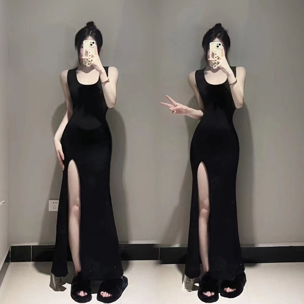 Light Mature Hot Đầm Hai Dây Mỏng Nhẹ Xẻ Tà Phong Cách Desire Thuần Khiết Thời Trang Mùa Thu Cho Nữ (Size Khuyến Mãi Sản Phẩm Xuyên Thấu)