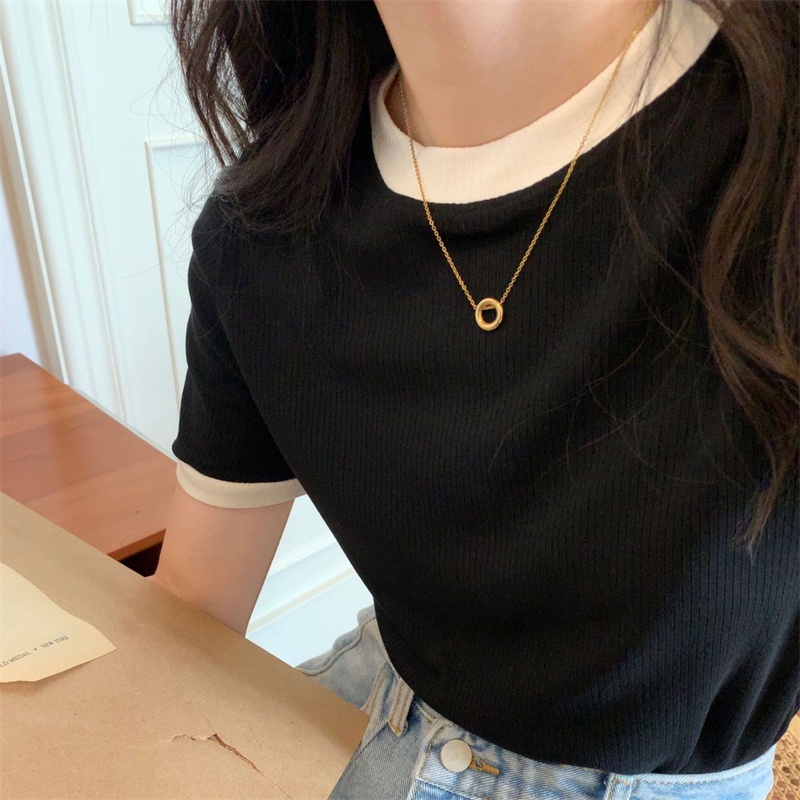 Áo Thun Tay Ngắn Cổ Tròn Màu Sắc Đơn Giản Dành Cho Nữ