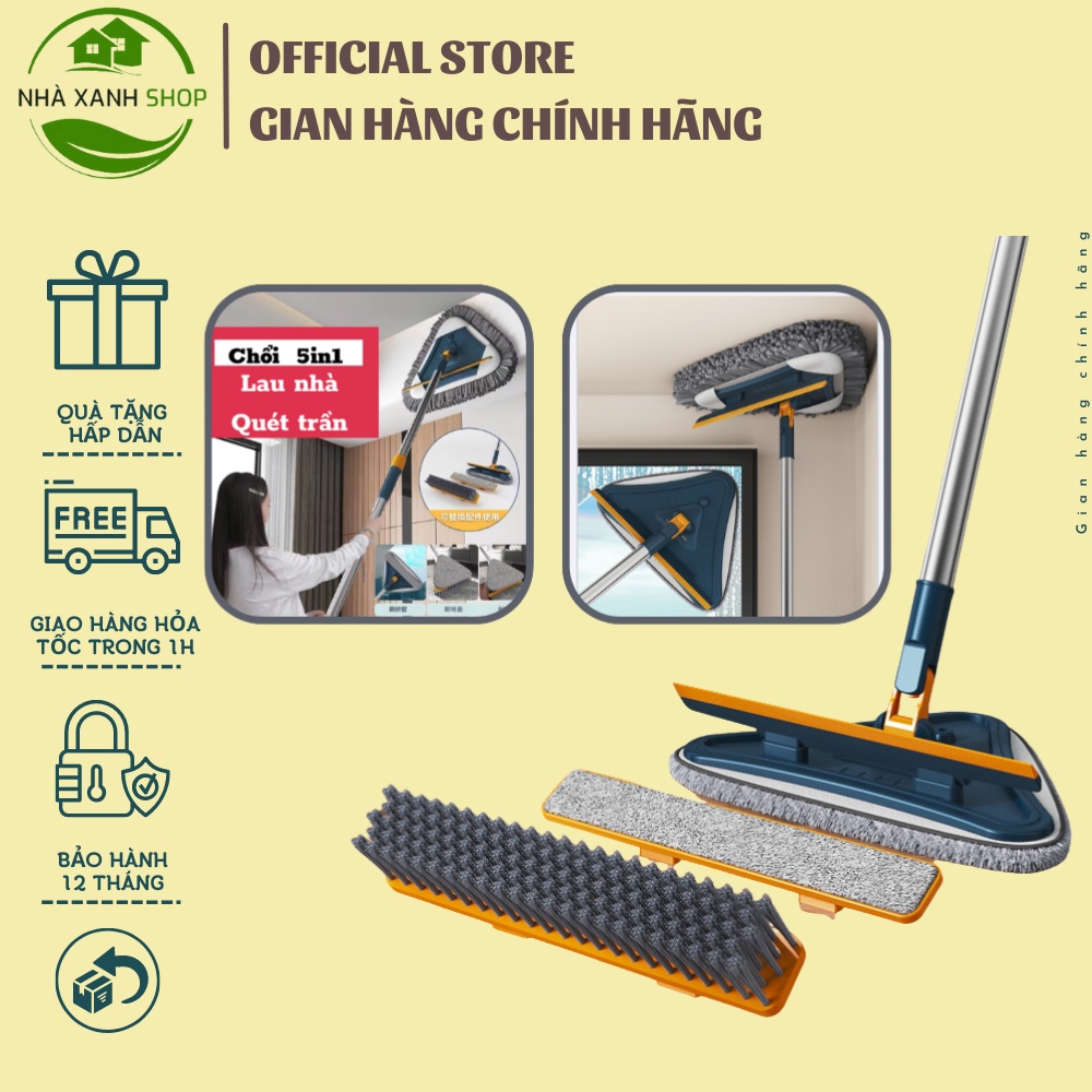 Chổi lau nhà thông minh 5in1 tam giác, chổi quét trần nhà,chổi chà sàn,lau kính thông minh xoay 360 độ chất liệu cao cấp