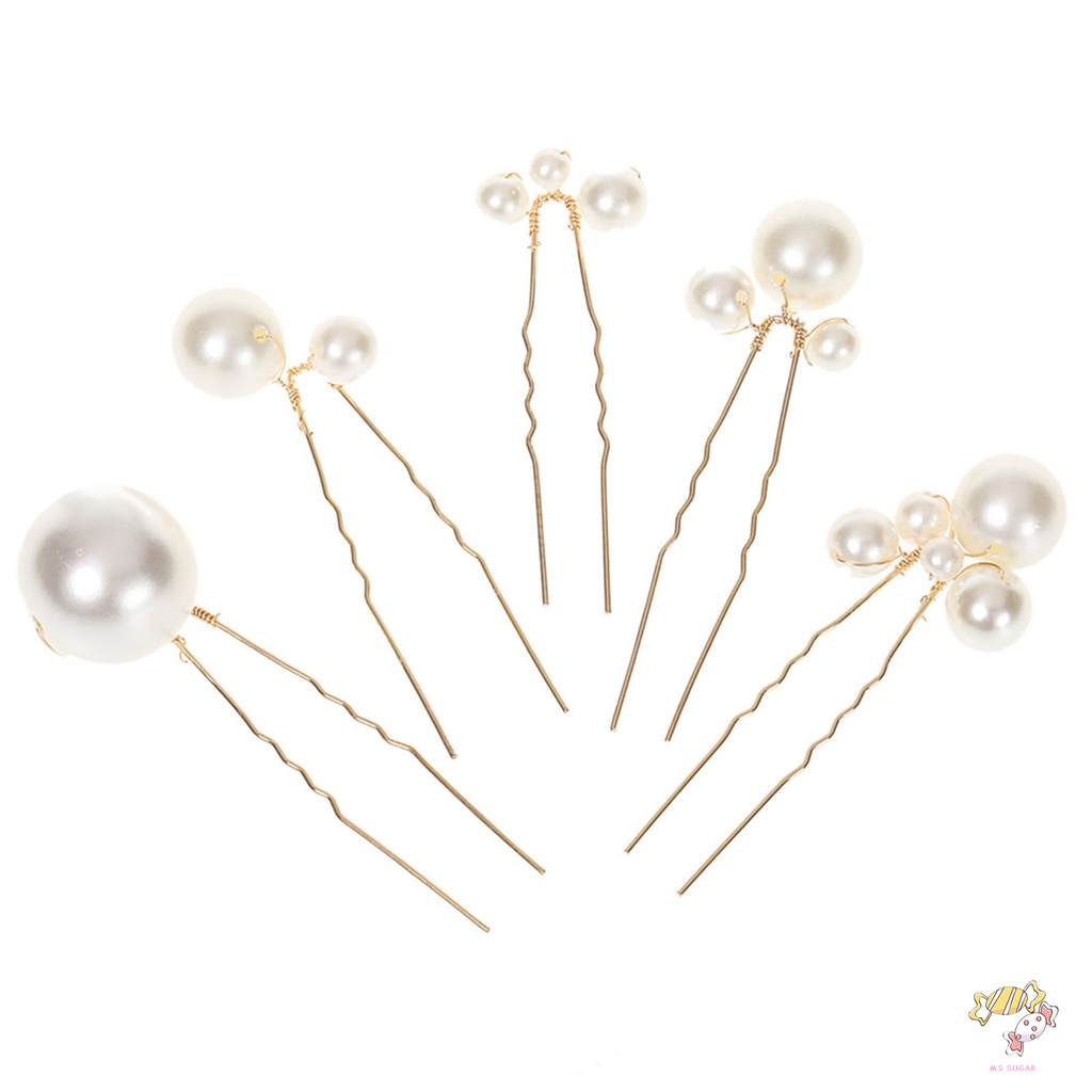 YADORNOS 5pcs/set Trâm Cài Tóc Chữ U Đính Ngọc Trai Giả Bằng Kim Loại Màu Bạc Cho Cô Dâu