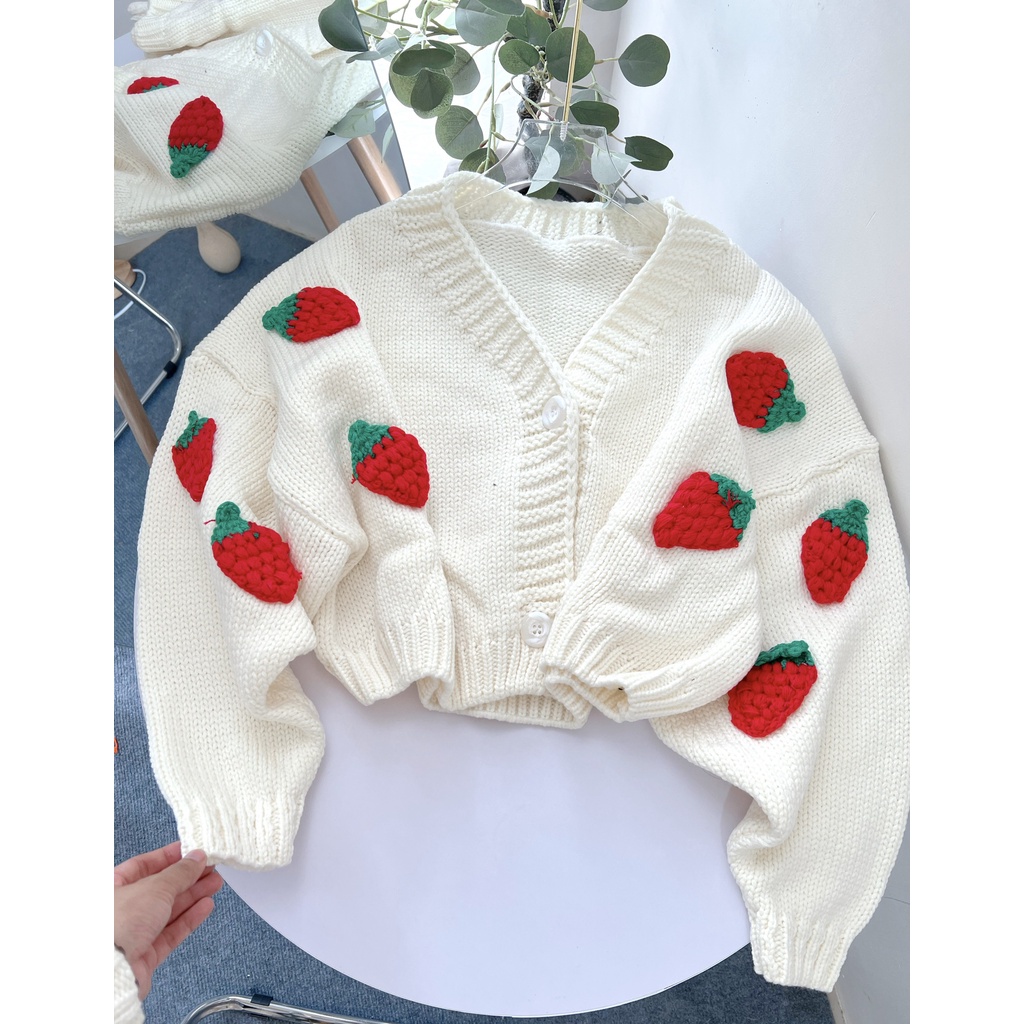 Áo len cardigan croptop dưa hấu,dâu,hoa