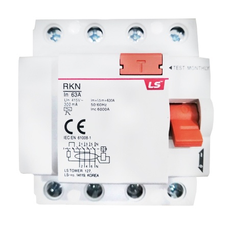 Aptomat chống giật RCCB LS RKN3P+N-63A, 10KA