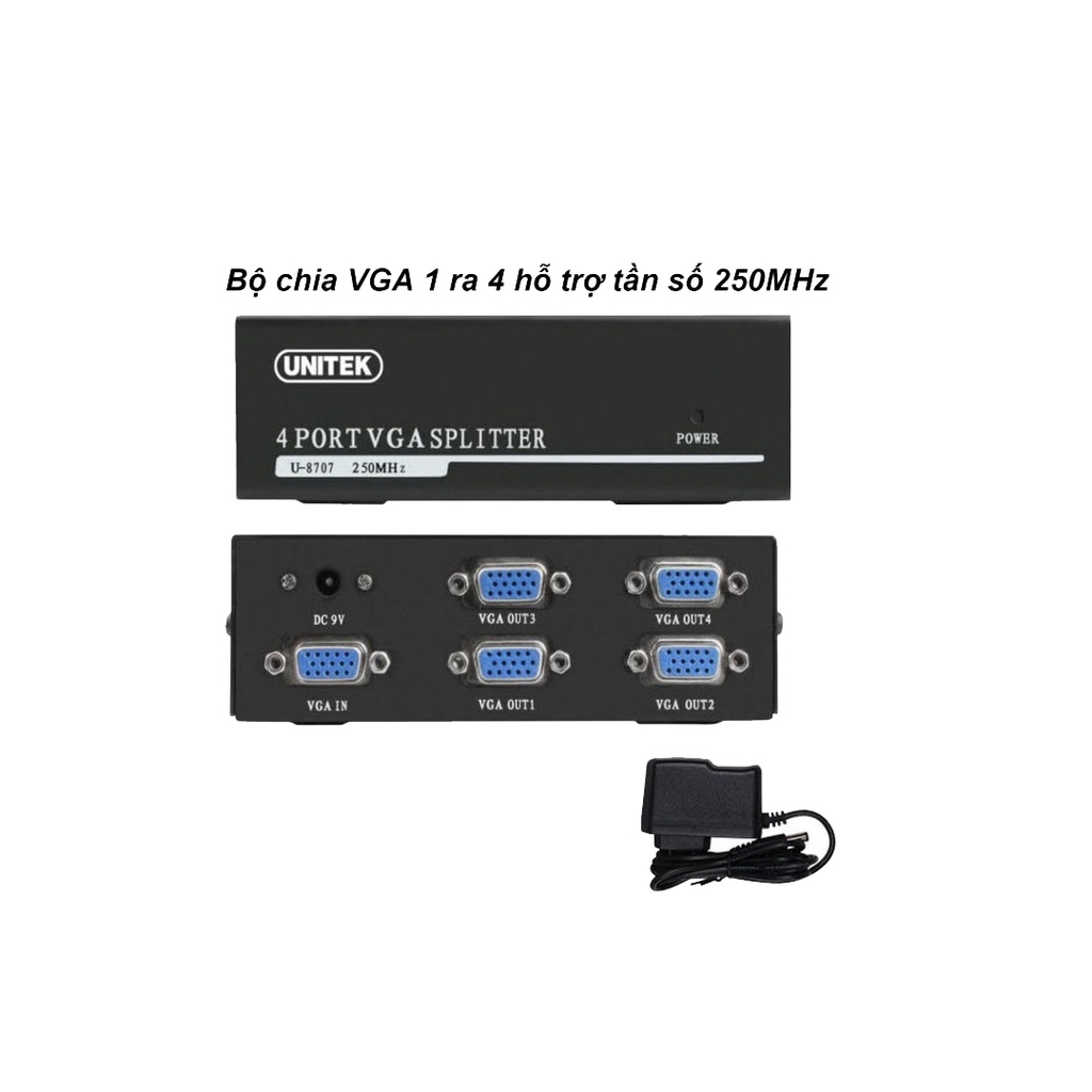 BỘ CHIA TÍN HIỆU HÌNH ẢNH CỔNG VGA 1 CỔNG IN VÀ 4 CỔNG OUT VGA U-8707