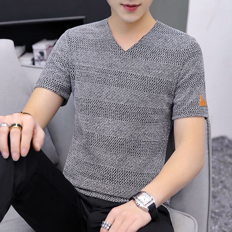 Áo Thun Tay Ngắn Cổ Chữ V Phong Cách Hàn Quốc Thời Trang Mùa Hè Cho Nam