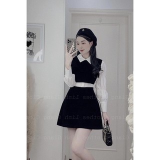 SET SƠ MI TRẮNG PHỐI GILE DẠ + CHÂN VÁY DẠ ✨