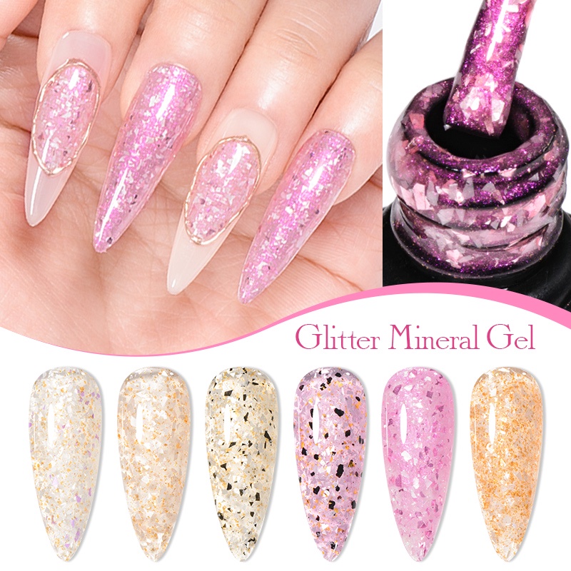 Vàng Nhấp Nháy Khoáng Sản Sơn Móng Tay Gel MEET ACROSS Semi Permanent UV LED Soak Off Gel Polish Sequin Làm Móng Tay 7ml