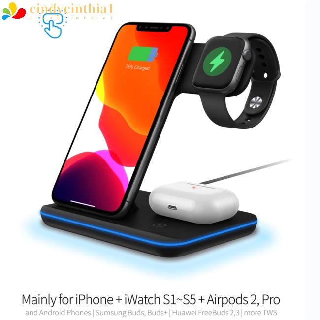 Đế Sạc Nhanh Không Dây 15w 3 Trong 1 Type C Cho Iphone Iwatch