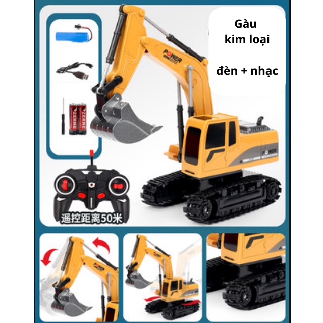 Máy xúc điều khiển từ xa loại đẹp, đồ chơi máy xúc gạt, cần cẩu điều khiển cho bé trai