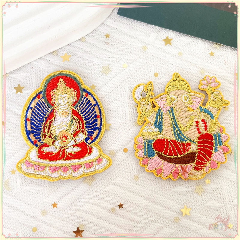 ♥ Miếng Dán Tự Dính Hình Phật Trikalea / Ganesha ♥ 1 Huy Hiệu Thêu Ủi Hình Phật Vàng DIY