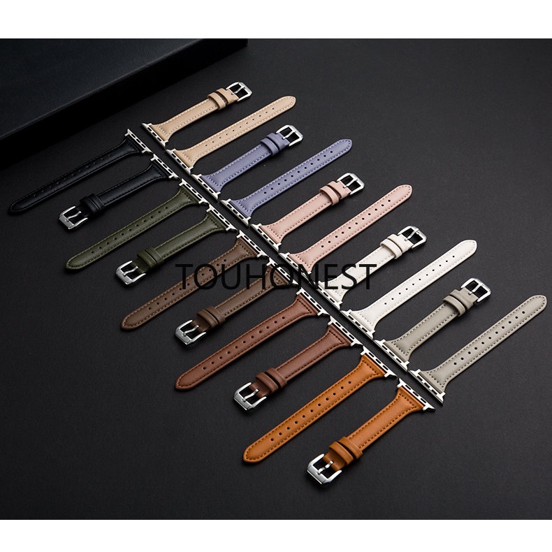 Dây Đeo Bằng Da Sang Trọng Cho Đồng Hồ Thông Minh Apple Watch 7 6 5 SE 8 4 3 2 38mm 40mm 41mm 42mm 44mm 45mm 49mm T500 T700