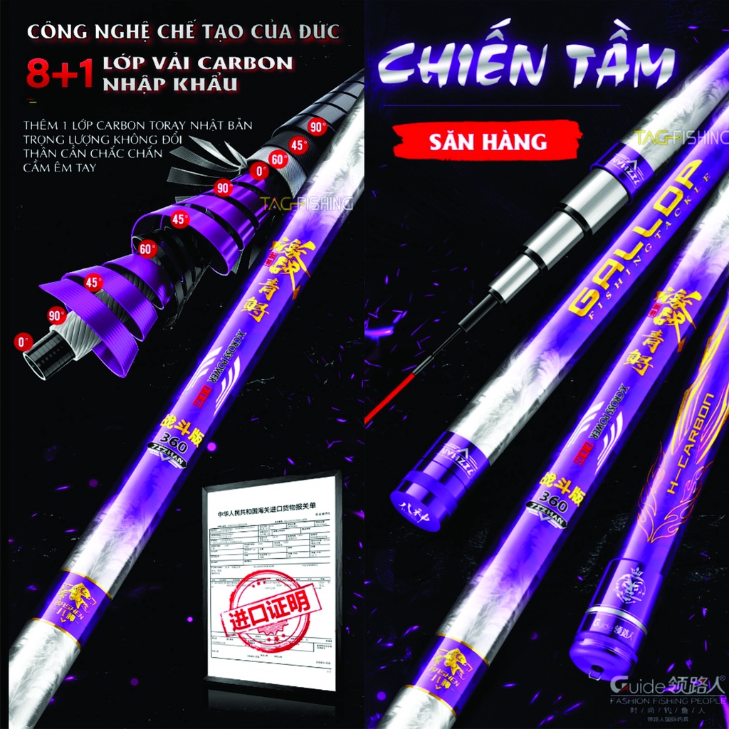 Cần câu tay GUIDE Chiến Tầm 28-19i. Cần câu đơn câu đài săn hàng tặng ngọn phụ và bảo hành 2 lóng 2 năm miễn phí