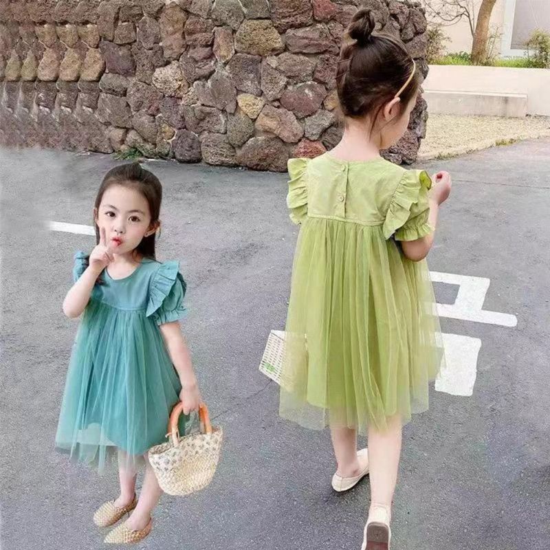 Đầm Công Chúa Phối Lưới Thiết Kế Đơn Giản Xinh Xắn Cho Bé Gái