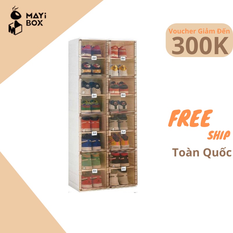 Tủ Nhựa Đựng Giày Dép Gấp Gọn Cao Cấp MAYI BOX, Hộp đựng giày trong suốt 8 ngăn, 12 ngăn, 16 ngăn, 20 ngăn MB10