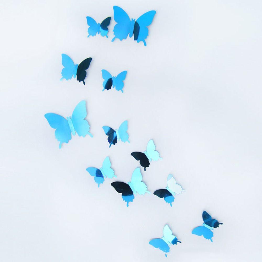 AARON1 Set 12 Miếng Dán Tường Tráng Gương Hình Bướm 3D DIY Dễ Lau Chùi Trang Trí Phòng Trẻ Em