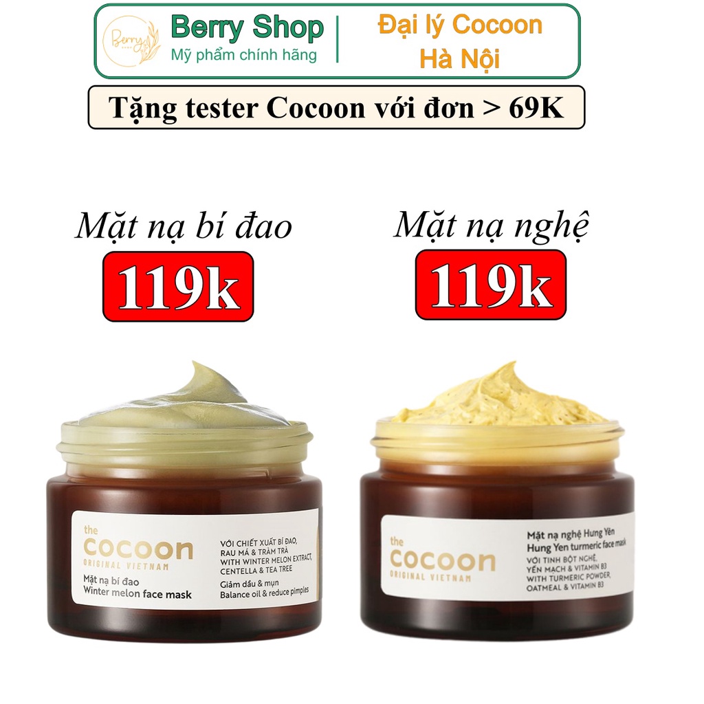 Mua 1 tặng 1 Mặt nạ Cocoon mask bí đao mask nghệ mặt nạ hoa hồng 30ml ...