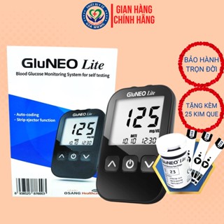 Máy đo đường huyết Gluneo kèm 25 que thử đường huyết, 25 kim chích máu Nhập khẩu Hàn Quốc