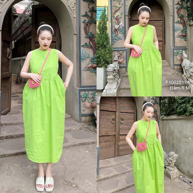 Đầm thô dáng dài xếp ly ngực tôn dáng transstore