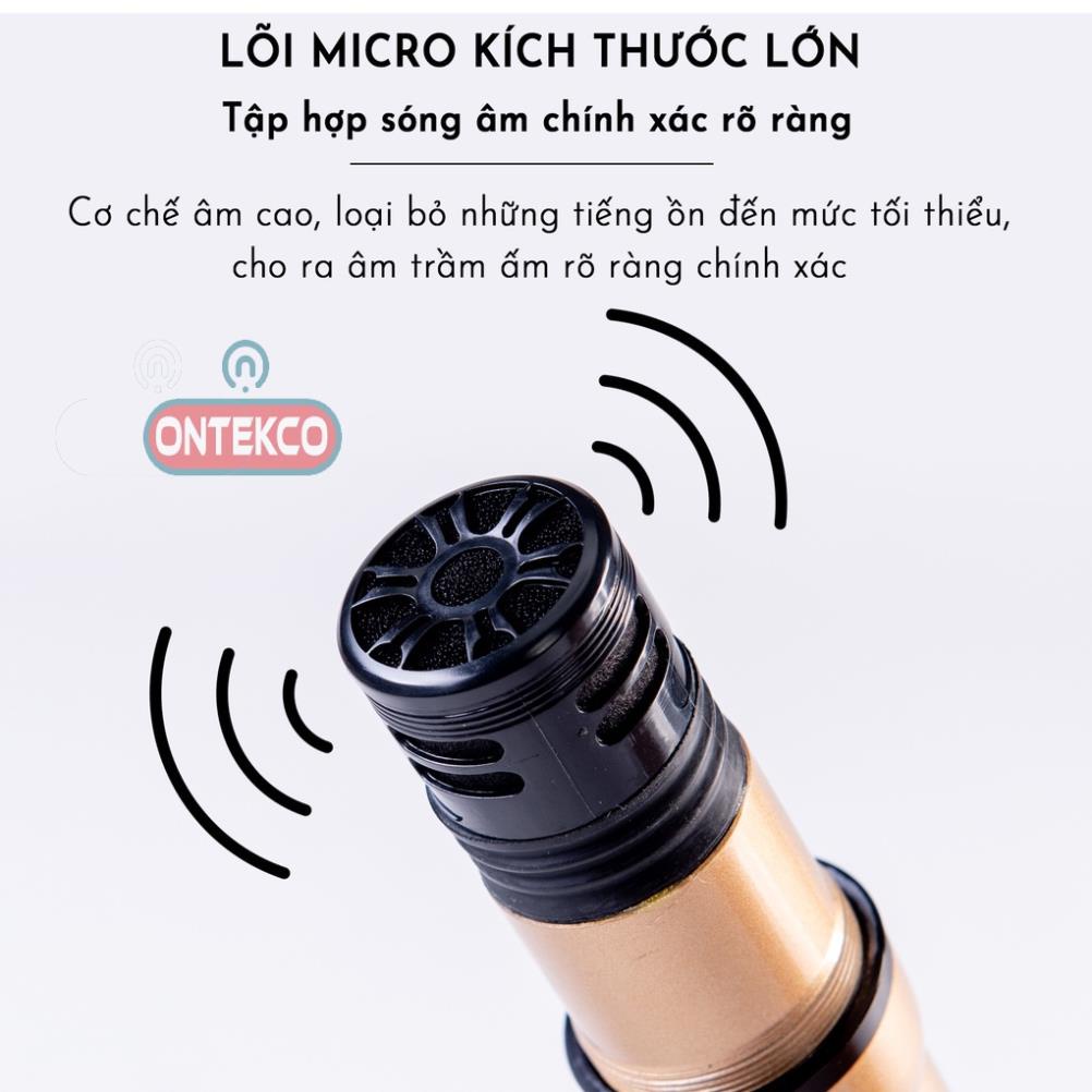 Bộ micro không dây ONTEKCO E6 màu vàng đen hát karaoke dùng cho mọi loa kéo, amply gia đình, chống hú