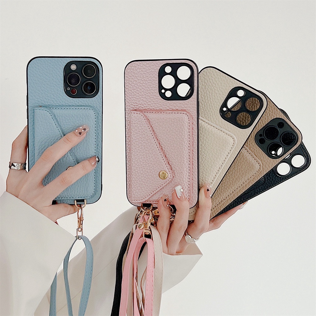 Thẻ Ốp Điện Thoại Dạng Ví Có Dây Đeo Chéo Cho iphone 15 14 13 12 11 pro max xr xs x 8 7 se 2 3