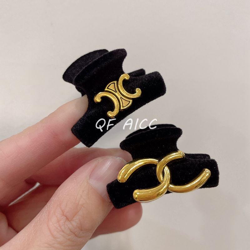 Kẹp Tóc Đính Kim Cương Giả Màu Vàng Đen Phong Cách Retro Mùa Thu Đông Cho Nữ